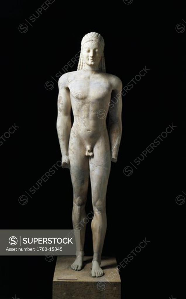 Greek Civilization Marble Statue Funerary Kouros B C From