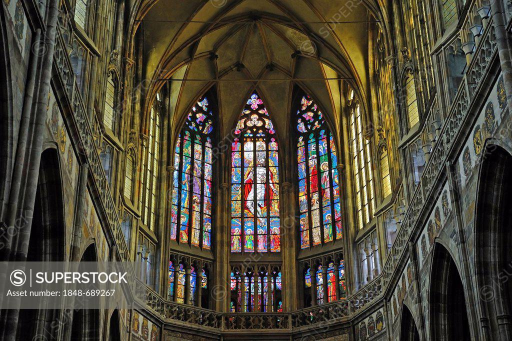 Stained Glass Church Window Apse Gothic St Vitus Cathedral Hradcany