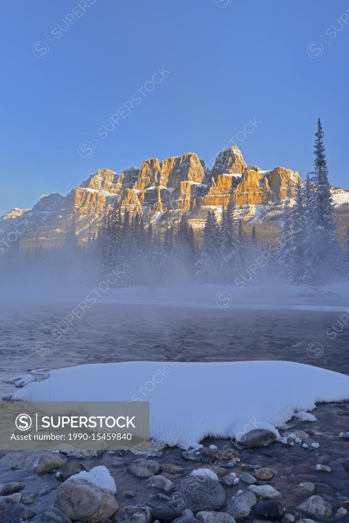 Castle Mountain And The Bow River At Sunrise Castle Junction Banff