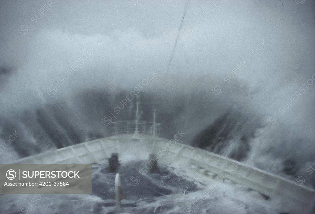 Wave Breaking Over The Bow Of A Boat During A Storm In The Ross Sea