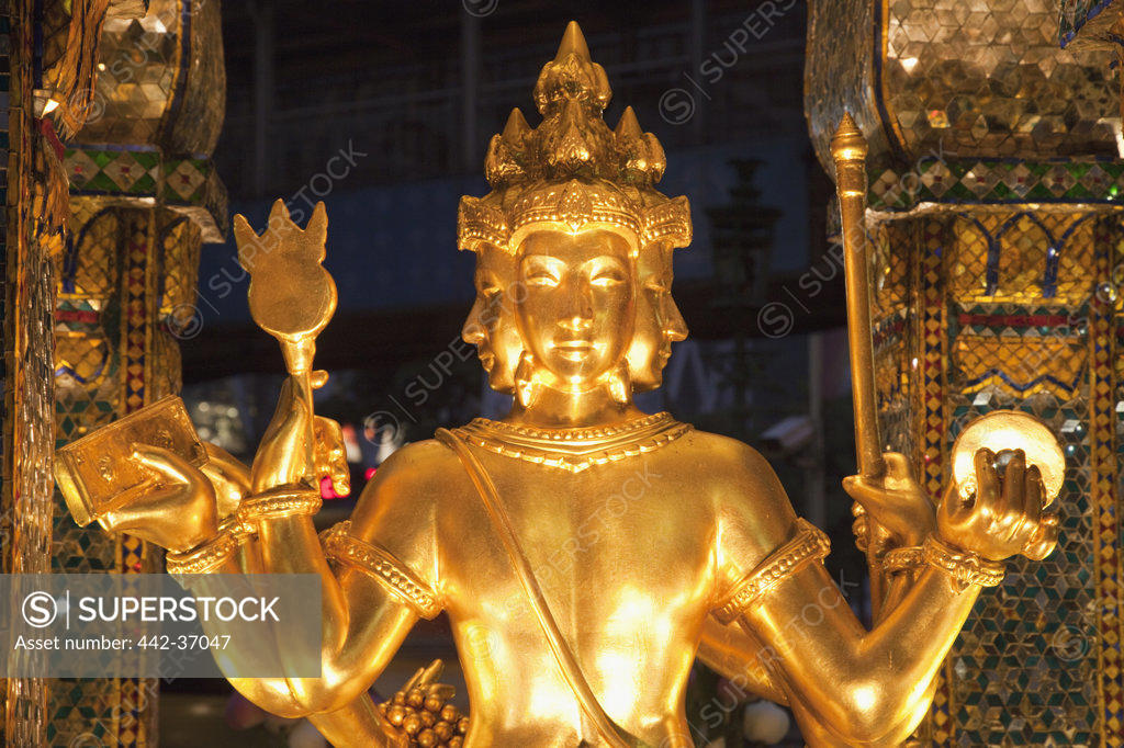 Statue Of Hindu God Brahma Phra Phrom In Thai In A Temple Erawan