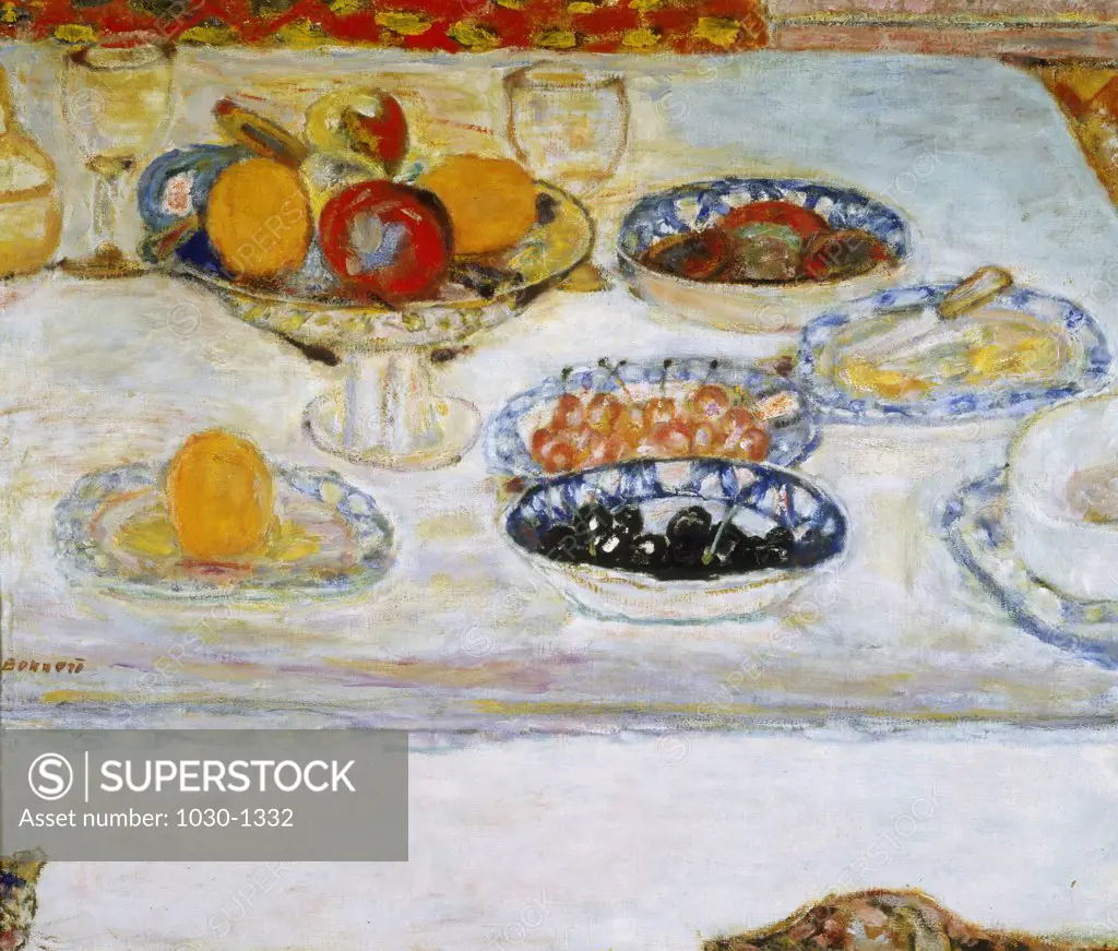 Compote Dish and Fruit Plate  (Compotier et Assiette de Fruits)  1930-1932  Pierre Bonnard (1867-1947/French)  Oil on Canvas  Private Collection, Chicago     