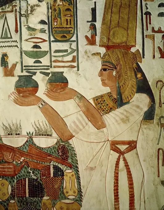 Nefertari Presenting the Offering  1314-1200 B.C. Egyptian Art Mural painting   Valley of the Kings, Thebes, Egypt