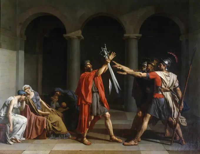 Le Serment Des Horaces,  (Oath of the Horatii),  by Jacques Louis David,  1748-1825 French,  France,  Paris,  Musee Du Louvre