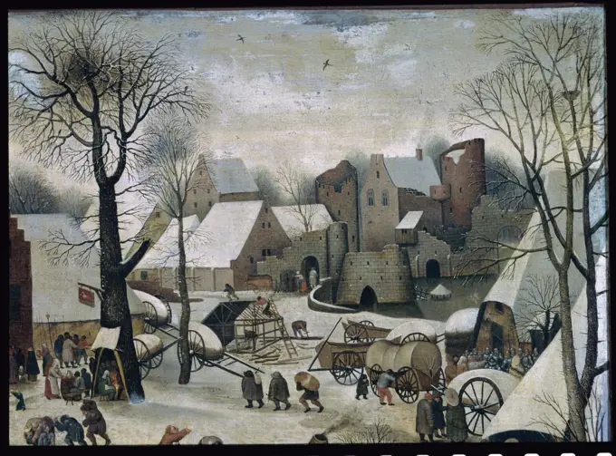 The Census in Bethlehem. Detail: The City Pieter Bruegel the Younger (ca.1564-1638/Flemish) Oil on Canvas Musee des Beaux-Arts, Lille, France