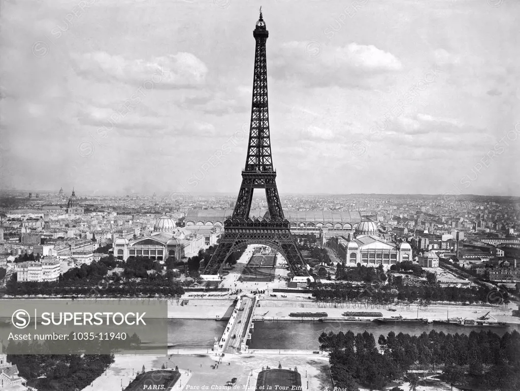 Paris, France:  c. 1889. The Eiffel Tower was built by Gustave Eiffel for the International Exhibition of Paris in 1889 to celebrate the 100th anniversary of the start of the French Revolution.