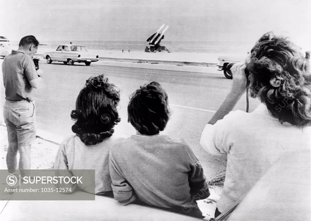 Key West, Florida:  1962 Onlookers gather on George Smathers Beach in Key West, Florida to see the Army''s Hawk anti-aircraft missiles positioned there during Cuban Missile Crisis.