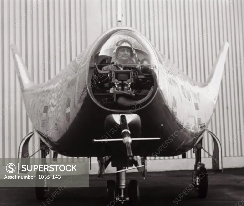 Pilot sitting in an aircraft, HL-10 lifting body, Northrop Corporation