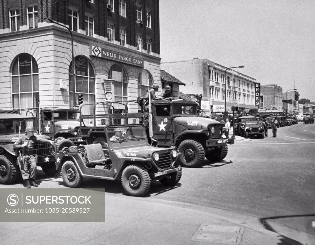 Berkeley, California:  May, 1969 Governor Ronald Reagan orders the National Guard into downtown Berkeley after Bloody Thursday to help quell the People's Park demonstrations.