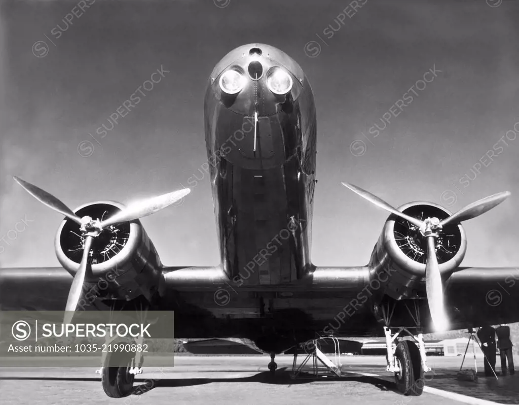 Newark, New Jersey: 1934 Pilot Eddie Rickenbacker flew this DC-2 airplane from Los Angeles to Newark setting a new record time of 12 hours and 4 minutes.