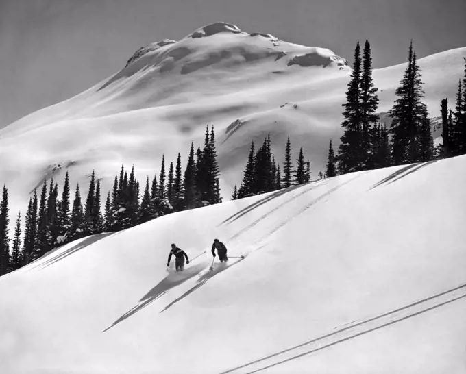 Banff, Alberta, Canada:  1949. Skiing on Quartz Ridge in Banff National Park.