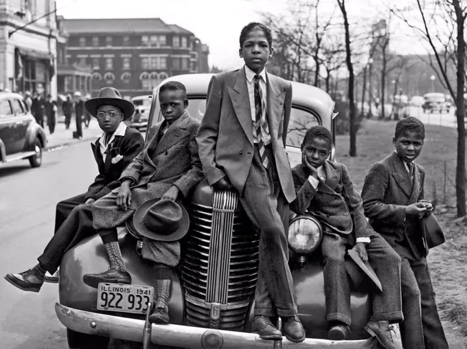 Chicago, Illinois:  April 1941  African American boys on the Southside of Chicago on Easter morning.