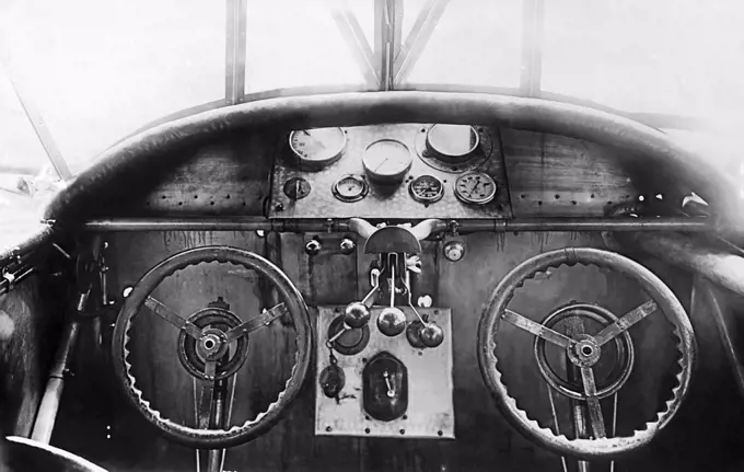 Berlin, Germany:   August 19, 1926 The cockpit of new Junker tri-motored all metal G.23 passenger plane at Tempelhof Aviation Field.