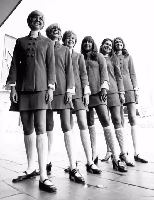 United States:   1970 Six NBC tour guides pose outside.