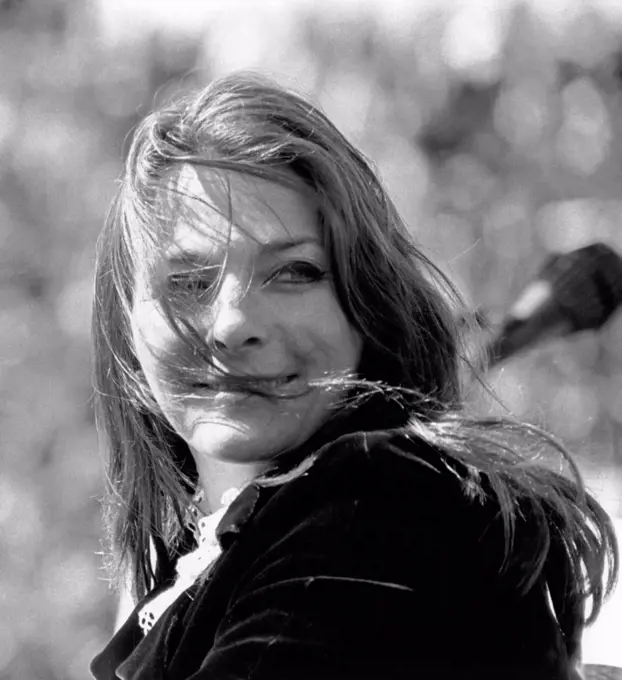 San Francisco, California::  c. 1968 A photo of singer and songwriter Judy Collins at an anti Vietnam war demonstration in Golden Gate Park.