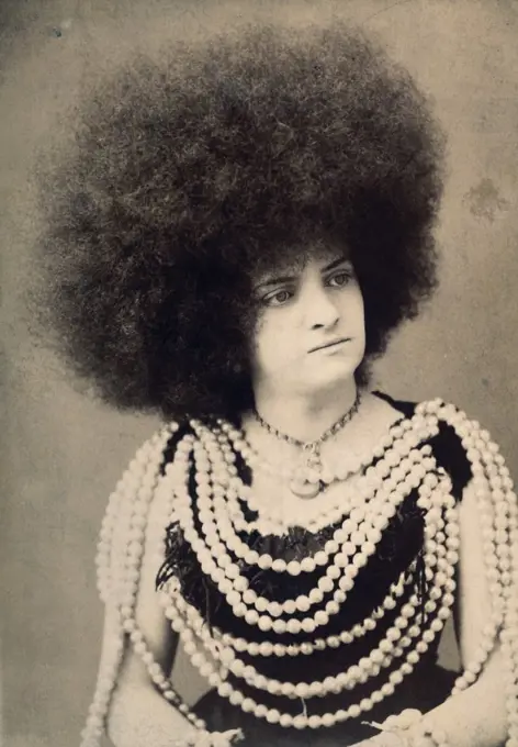 Close-up of a young woman wearing a wig