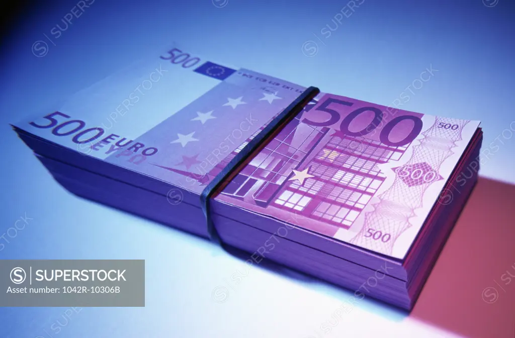 Close-up of a stack of euro banknotes