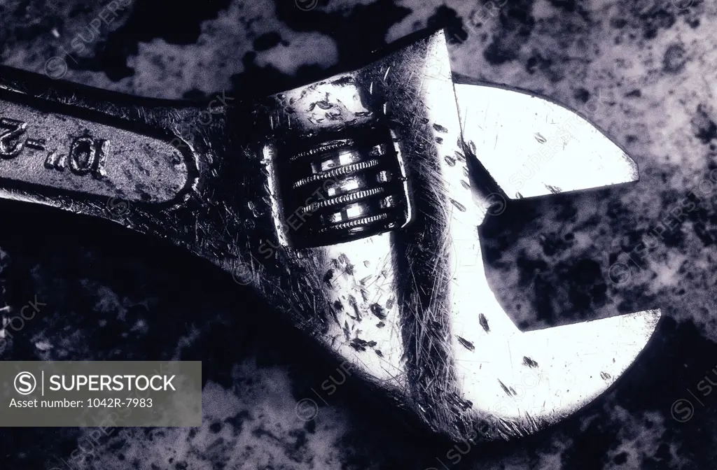 Close-up of an adjustable wrench