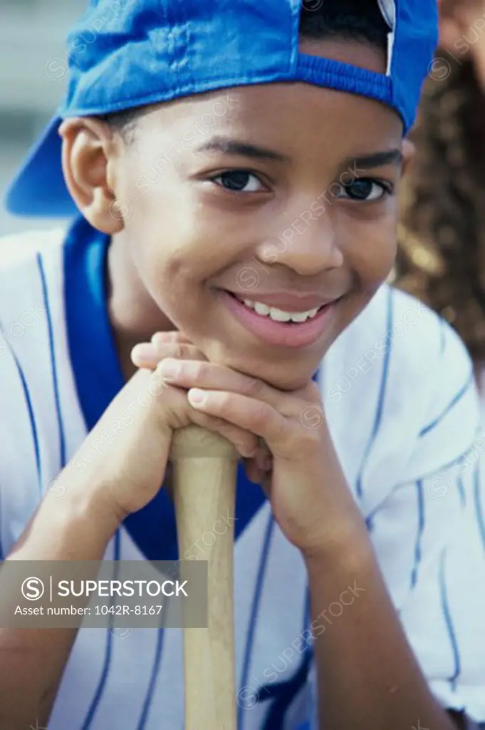 Close-up of a boy from a little league baseball team