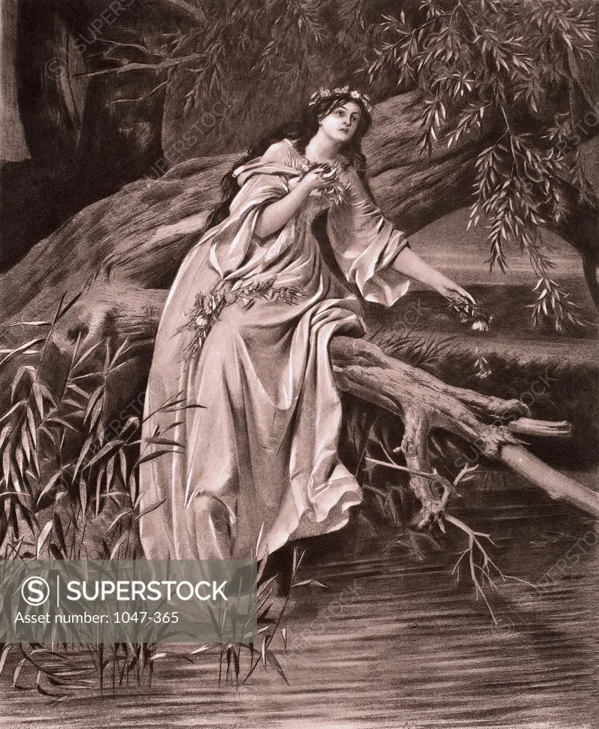 Ophelia In Her Madness  Scene from Shakespeare's "Hamlet"  After the Painting by F. Piloty 