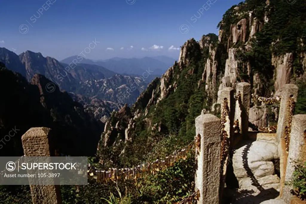 Path on a mountain, Huangshan Mountains, Anhui Province, China