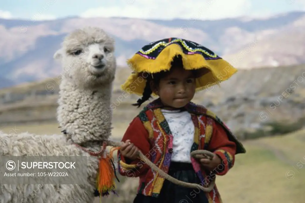 Quechua Indian and Llama Cuzco Peru