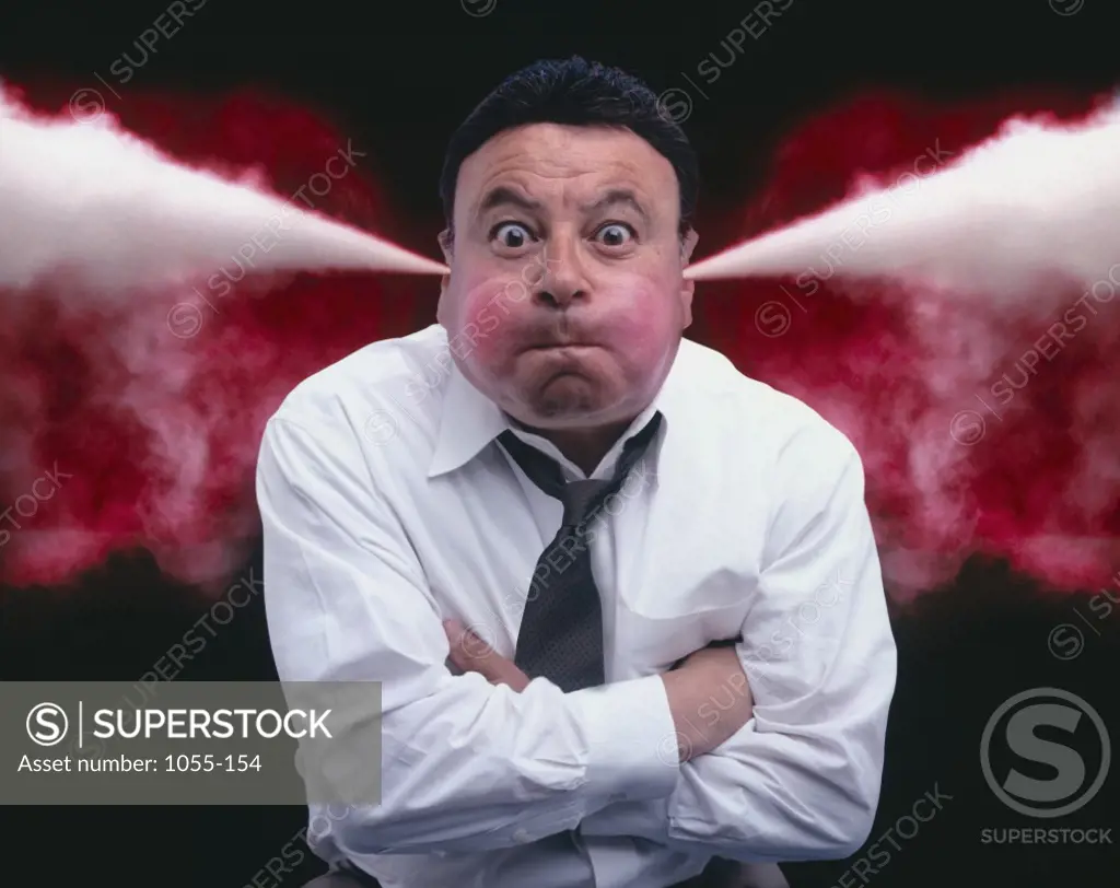 Businessman Blowing Steam from His Ears