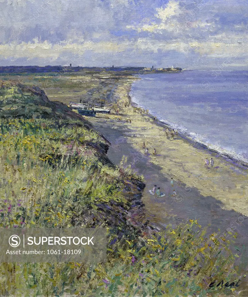 Overlooking Dunwich Beach, Suffolk 1997 Charles Neal (b.1951/British) Oil on canvas