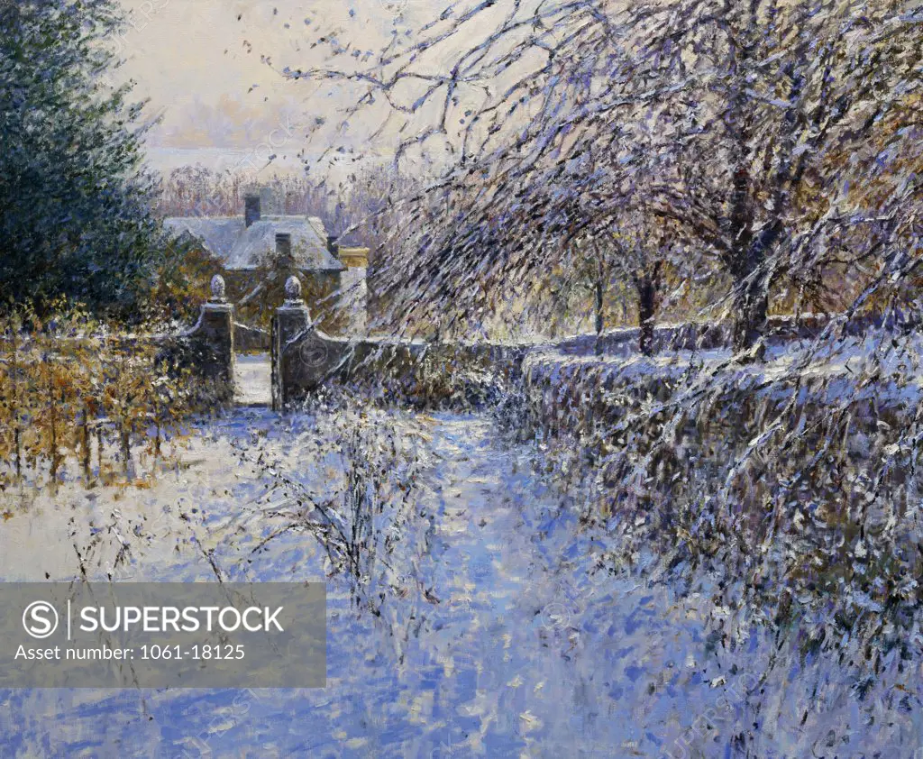 UK,  Cerney,  View to Cerney House,  Winter by Charles Neal,  b.1951 British