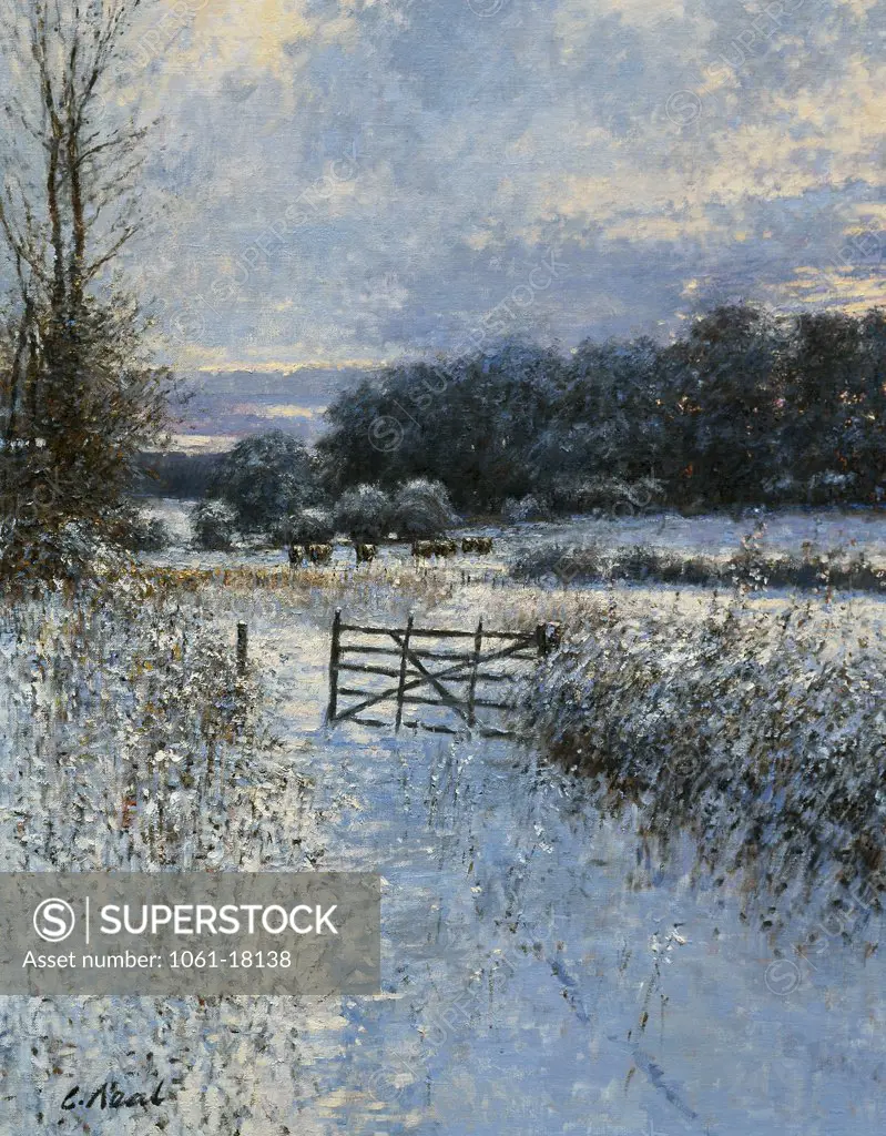 Winter Scene-Meadows Near Hillesley 1998 Charles Neal (b.1951/British) Oil on canvas