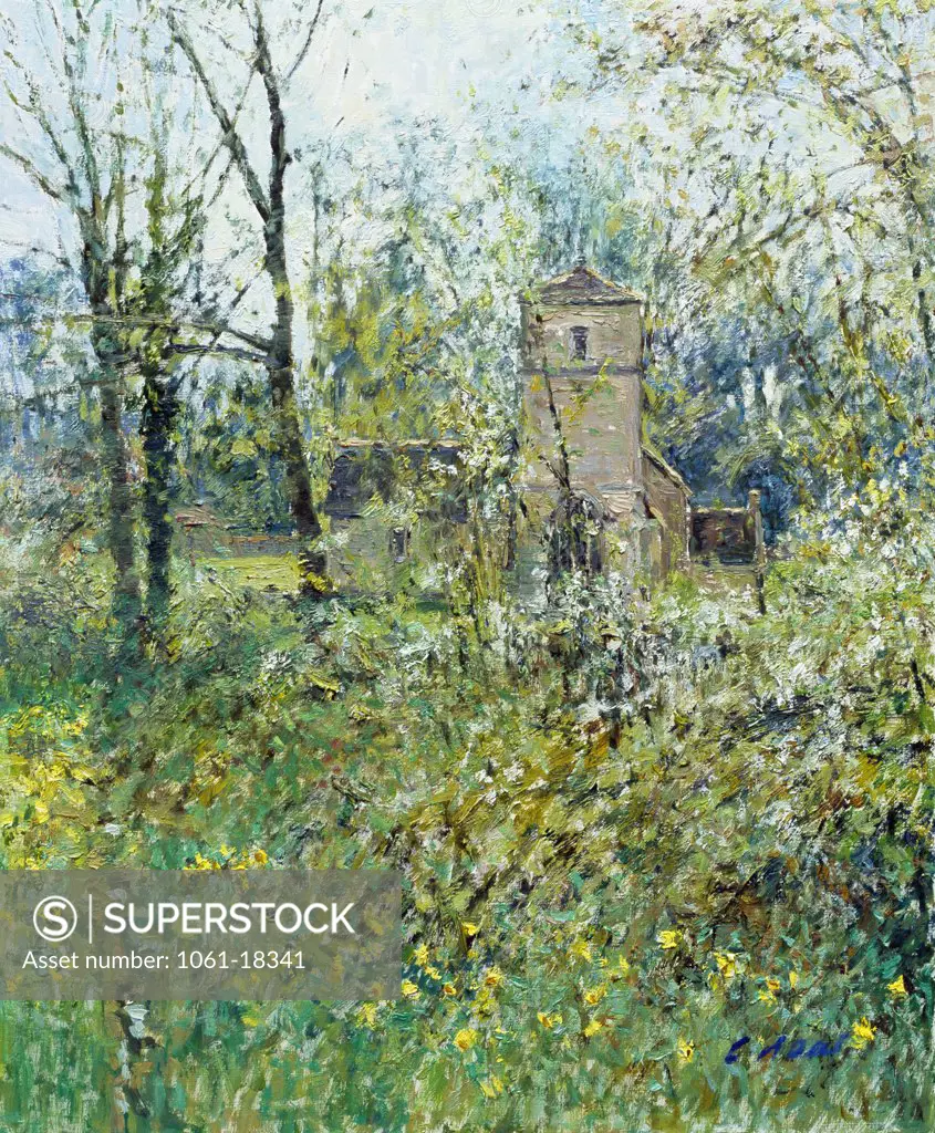 St. Martin's Church, Eastleach Martin, Gloucestershire. Morning May. Charles Neal (b.1951 British) Oil On Panel