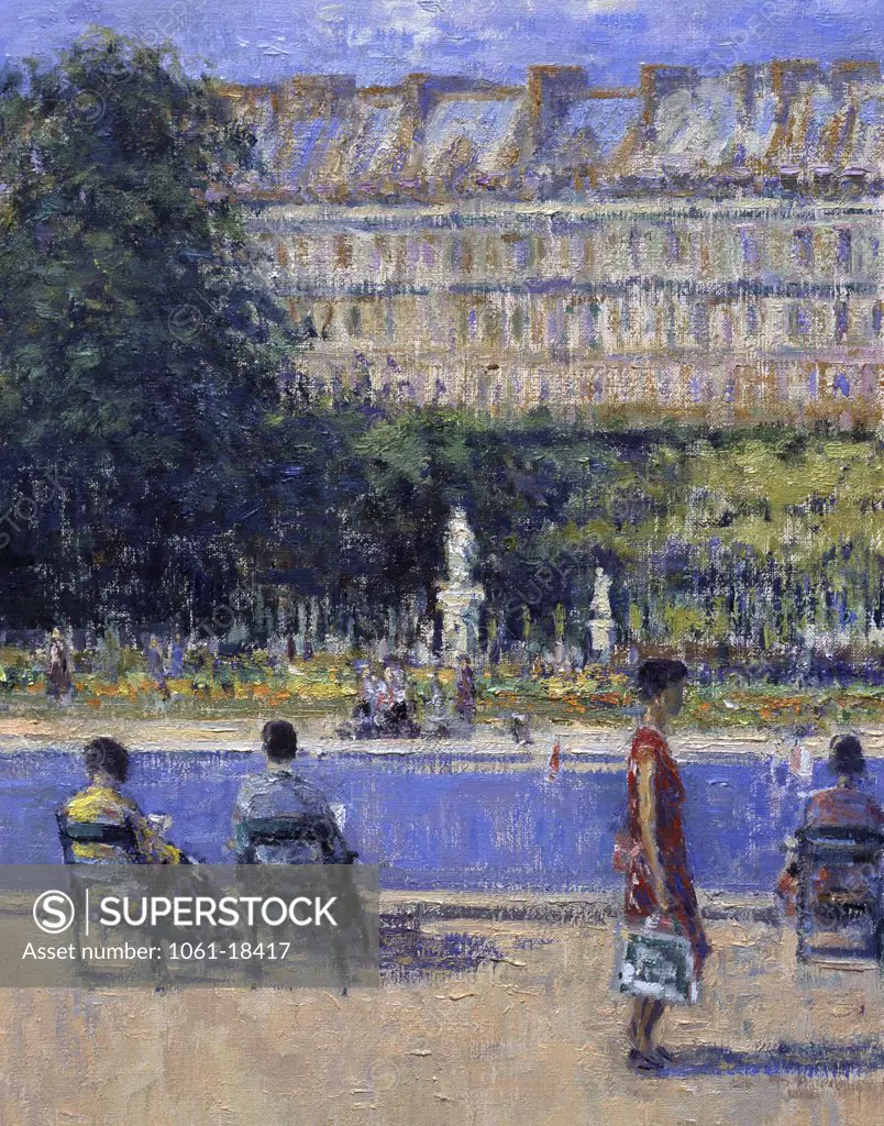 Sailing in the park, Jardin des Tuileries, Paris, France, Charles Neal, (b.1951/British), Oil on canvas