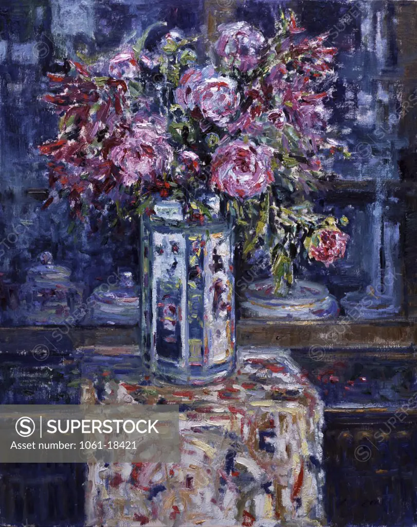 Still Life with Peonies, Charles Neal, (b.1951/British), Oil on canvas