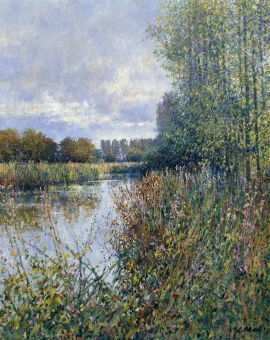 UK,  Oxfordshire,  River Thames Near Duxford by Charles Neal,  oil on canvas,  (b.1951)