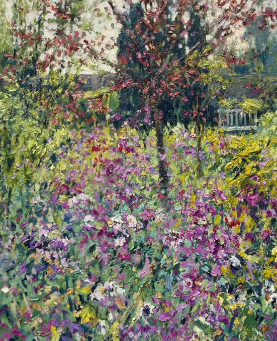 Garden View,  Early Summer,  May Morning by Charles Neal,  oil on canvas,  detail,  (b.1951)