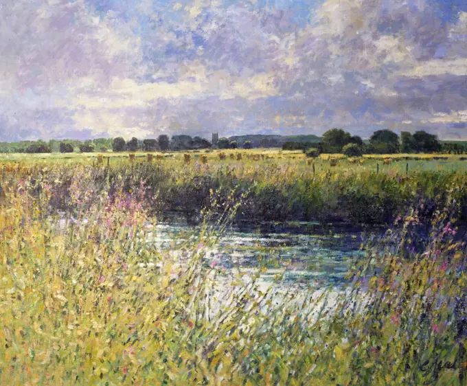 UK,  Suffolk,  View to Benacre Church from Kessingland by Charles Neal,  oil on canvas,  (b.1951)