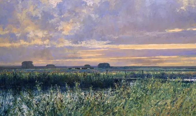 View to Tinkers Marsh, The Common, Walberswick Suffolk - 1996 Charles Neal (b.1951/British) Oil on canvas