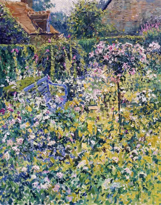 France,  Normandie,  Tinchebray,  Les Boeltierfs,  Madame Bassot's Garden,  Rose Standard - White Rose Garden by Charles Neal,  oil on canvas,  (b.1951)