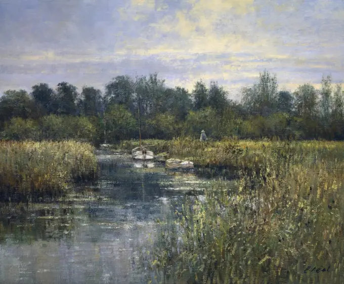 UK,  Suffolk,  River Blyth At Blythburgh by Charles Neal,  oil on canvas,  (b.1951)