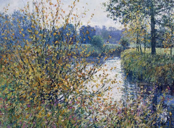 France,  Normandie,  Cremenil,  River Rouvre by Charles Neal,  oil on canvas,  (b.1951)