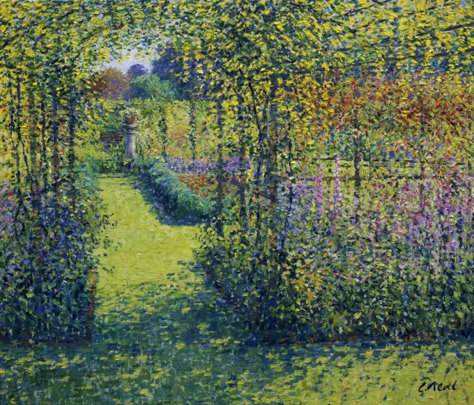 Laburnham Arch,  Trellis Garden,  Cerney House by Charles Neal,  oil on canvas,  1998,  b.1951 British