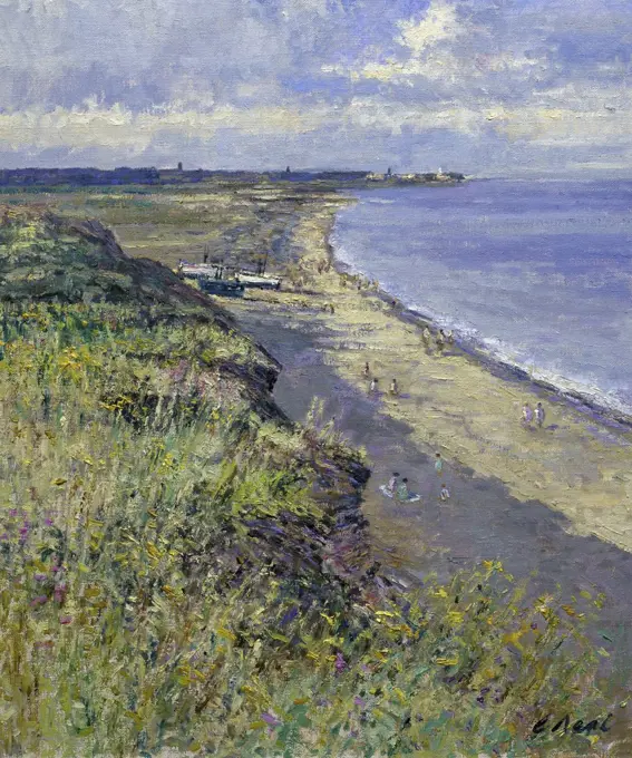 Overlooking Dunwich Beach, Suffolk 1997 Charles Neal (b.1951/British) Oil on canvas