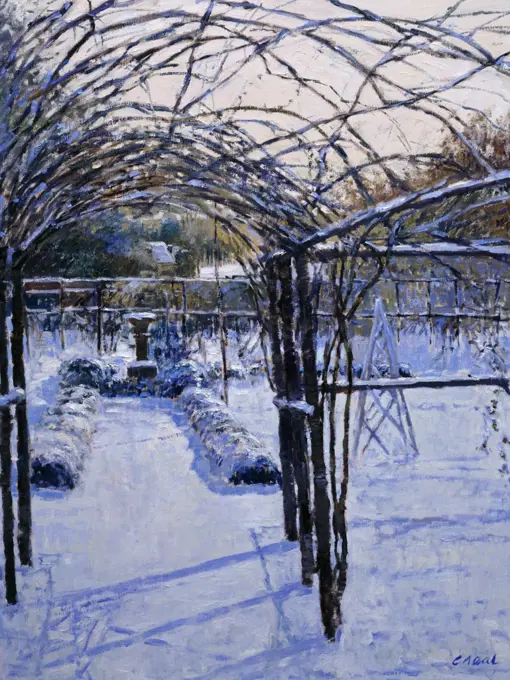 UK,  Cerney,  Snow Scene,  Laurnham Arch,  Cerney House by Charles Neal,  b.1951 British