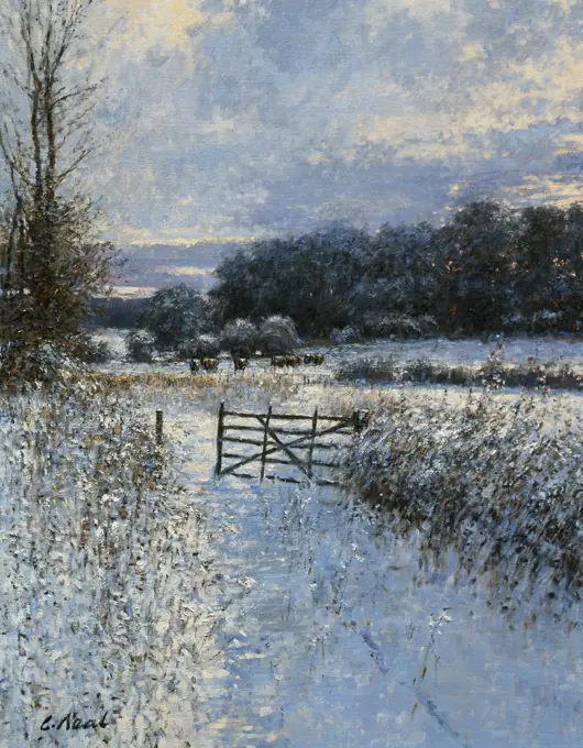 Winter Scene-Meadows Near Hillesley 1998 Charles Neal (b.1951/British) Oil on canvas