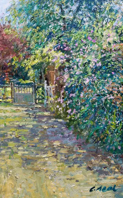 Pathway Beside the Old Tudor Wall-the Wild Garden, Byfleet Manor 2004 Charles Neal (b.1951/British) Oil on panel