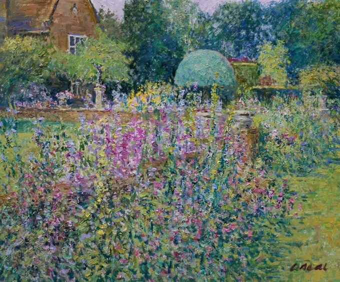 Upper Terrace, Byfleet Manor-Afternoon, July  2004 Charles Neal (b.1951/British) Oil on panel