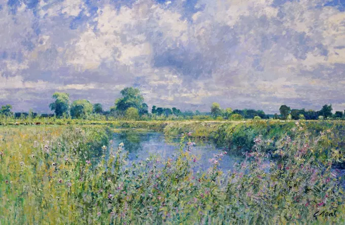 The River Thames in Summer, Kelmscot, Oxfordshire- Afternoon, August 2003 Charles Neal (b.1951/British) Oil on canvas