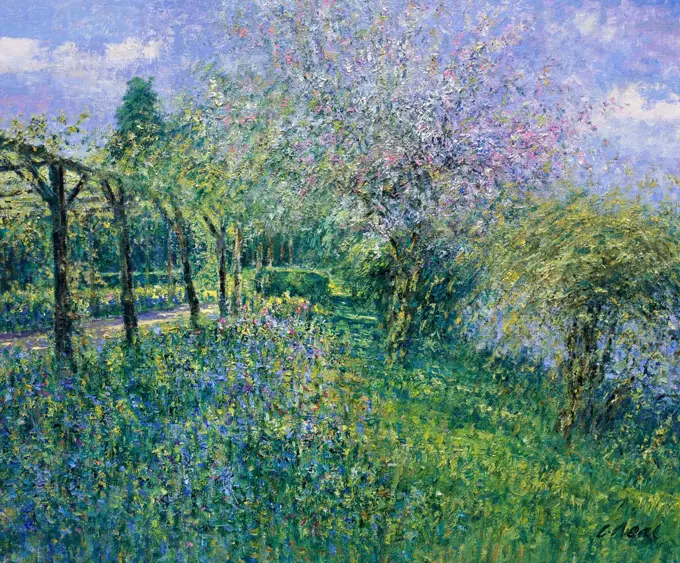 View of the Pergola-Spring Morning, Early May  2004 Charles Neal (b.1951 British) Oil on canvas