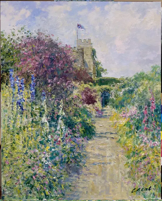 View Towards Rousham House from the Walled Garden, Steeple Aston, Oxfordshire 2003 Charles Neal (b. 1951 British) Oil on panel