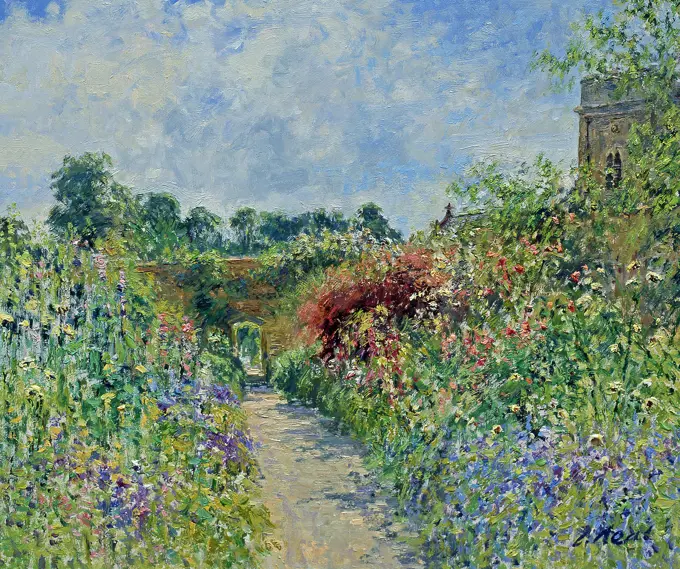 The Walled Garden, Rousham House, Steeple Aston, Oxfordshire 2003 Charles Neal (b.1951 British) Oil on panel